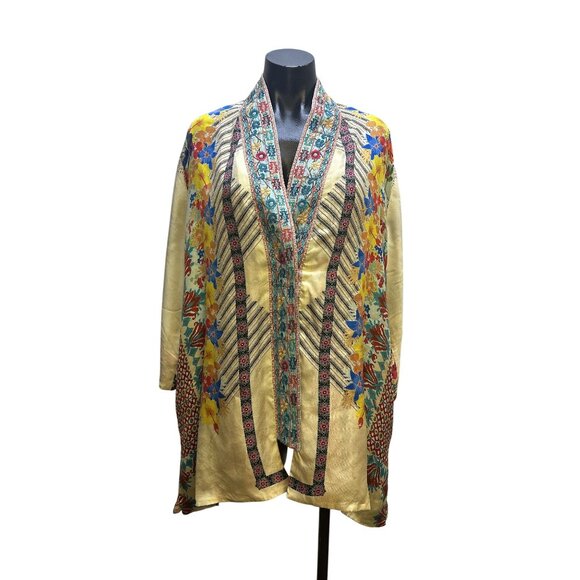 Johnny Was  Silk Colorful Floral Open Front Cardigan w/Wide Sleeves Size M - Picture 1 of 8